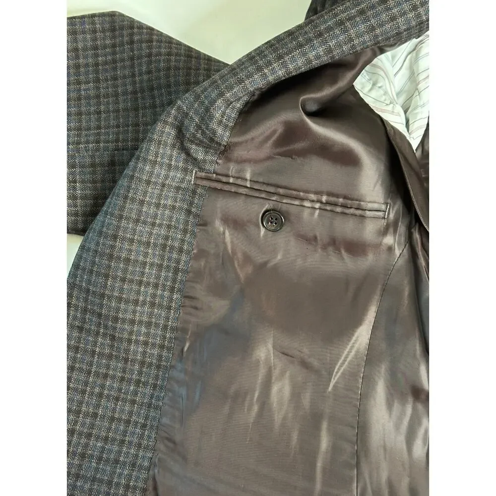 Ralph by Ralph Lauren Blazer Jacket Mens 42R Slim Fit Brown Blue Check Lined